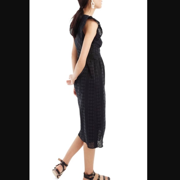 J.Crew Ruffle Sleeve Eyelet Dress Black Button - Picture 3 of 7